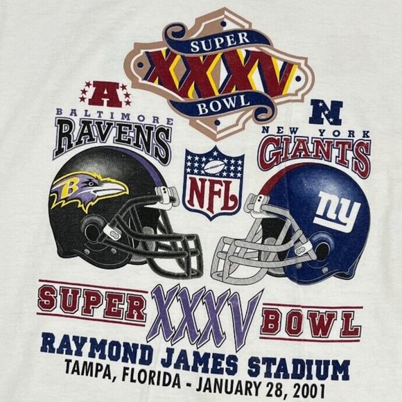 Vintage Super Bowl White 2001 Baltimore Ravens New York Giants Shirt 90s - Picture 2 of 3